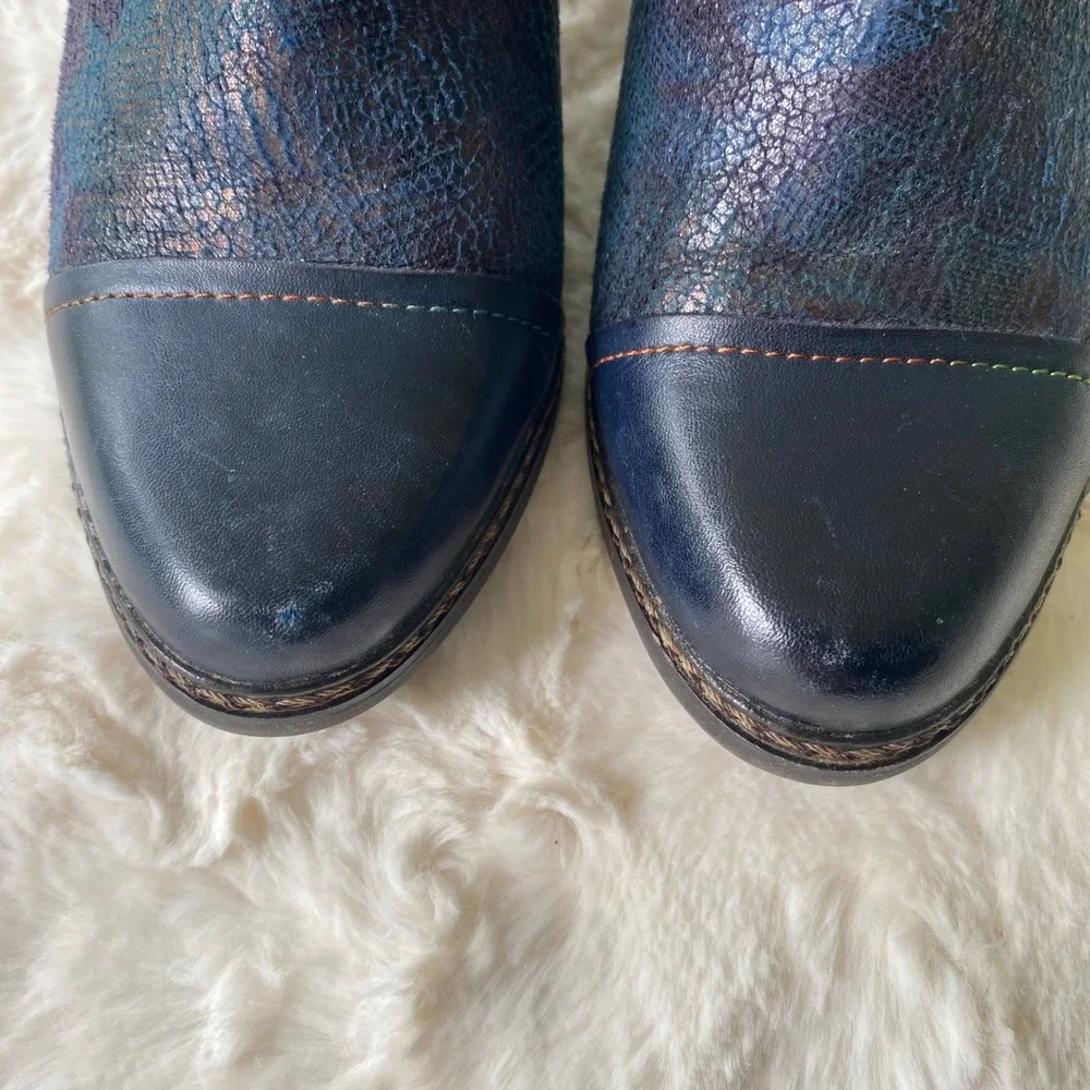 L'Artiste Spring Step Ankle Boots Women 37 Navy Leather Boho Artsy Eclectic